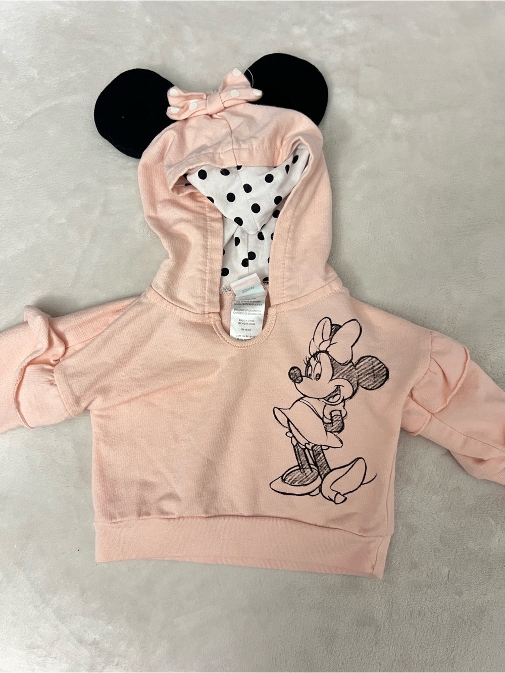 Disney Light Pink Minnie Mouse Hoodie with Black Ear Accents